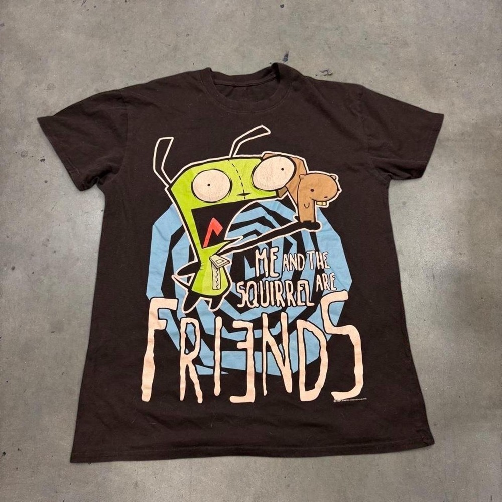 Invader Zim GIR Me and the Squirrel Are Friends Black Graphic T-Shirt Mens Large